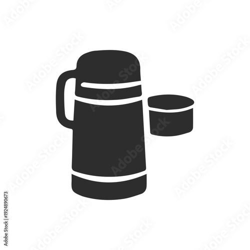 Simple Black Thermos Flask And Cup Icon For Outdoor Adventures
