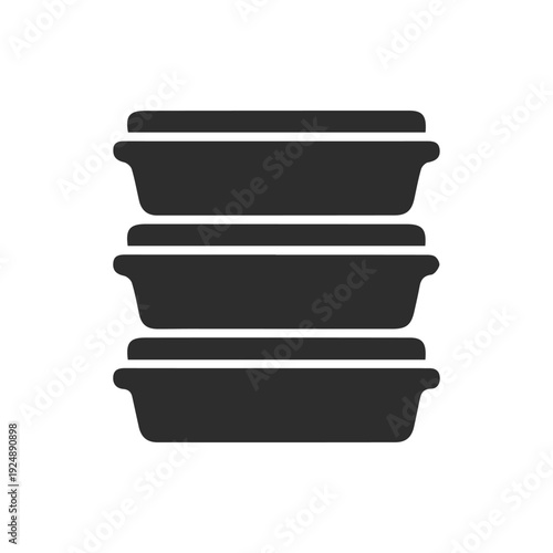 Minimalist Glyph Icon of Three Stacked Food Storage Containers