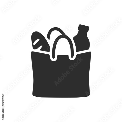 Grocery Shopping Bag Full Of Food Simple Black And White Vector Icon