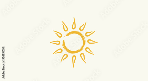 Hand-drawn yellow sun icon with rays on a light cream background, simple and cheerful.