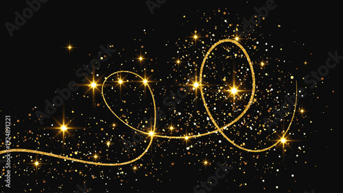 Gold glittering confetti wave and stardust