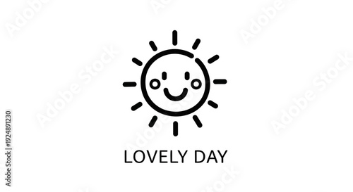 Happy Sun Icon with Smile, "Lovely Day" Text - Cheerful Weather Symbol