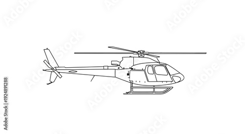 Helicopter Blueprint - Side View Line Drawing Vector Illustration