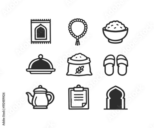 Essential Islamic Icons for Ramadan Worship and Zakat Charity Set