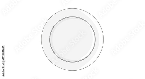 Clean White Dinner Plate with Subtle Rim Detail, Top View - Isolated on White Background