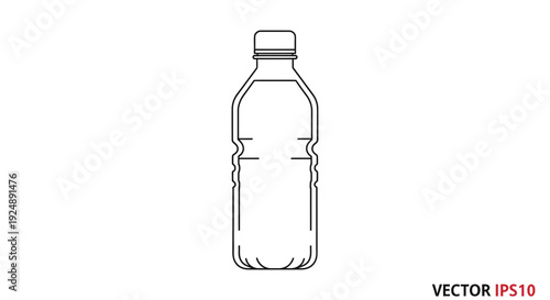 Clear Plastic Water Bottle Outline, Isolated on White Background, Vector Illustration