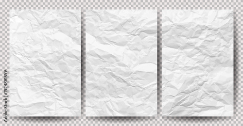 Set of white clean crumpled papers