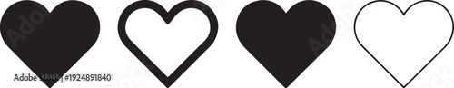A set of four heart shapes in black and white on a white background