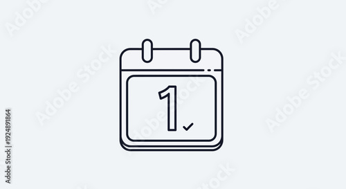 Calendar Icon with Number 1 and Checkmark - First Day, Important Date, Planning