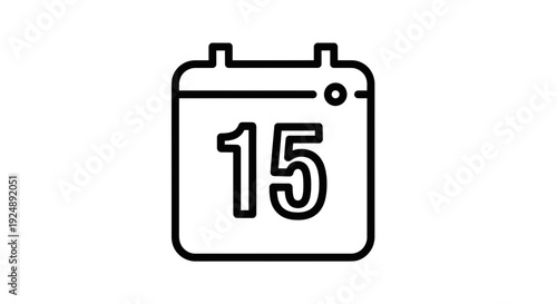 Calendar Icon with Number 15, Date Reminder, Planning, Schedule, Event Symbol