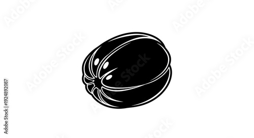 Black and white illustration of a whole coconut with visible segments and highlights