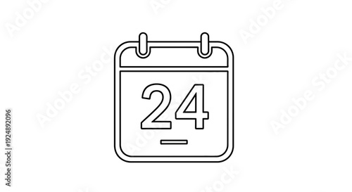 Calendar Icon with Number 24 - Simple Line Art for Scheduling and Planning