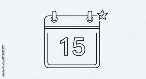 Calendar Icon with Star, Date 15, Deadline Reminder, Important Event