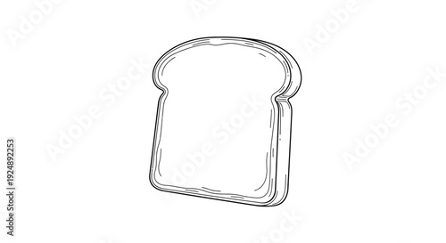 Black and White Line Art Drawing of a Single Slice of Bread on a White Background