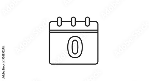 Calendar Icon with Zero Day Highlighted, Simple Line Art for Planning and Scheduling