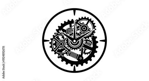Steampunk Clockwork Mechanism with Gears and Hands, Vintage Timepiece Concept
