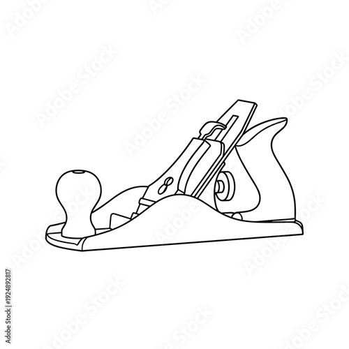 Vintage wood planer line art vector, traditional carpentry hand tool illustration, classic woodworking equipment icon for workshop branding