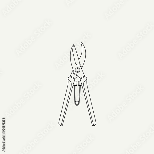 Minimalist garden secateurs vector icon, professional pruning shears line art, sharp bypass loppers for horticulture and landscaping maintenance