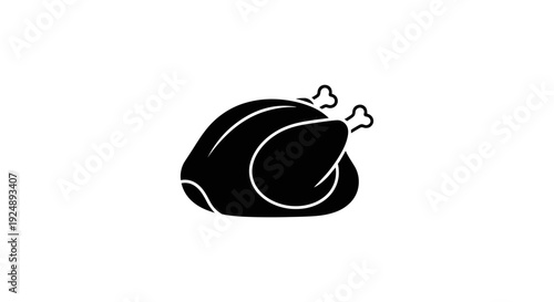 Simple Black Silhouette Icon of a Roasted Whole Chicken