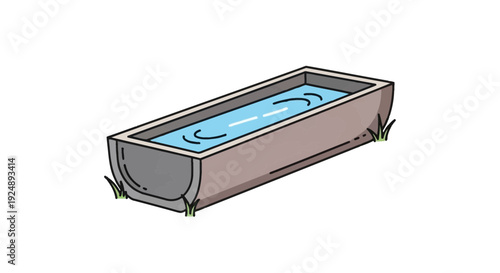 Water Trough for Animals, Outdoor Farm Equipment, Concrete Basin with Blue Water