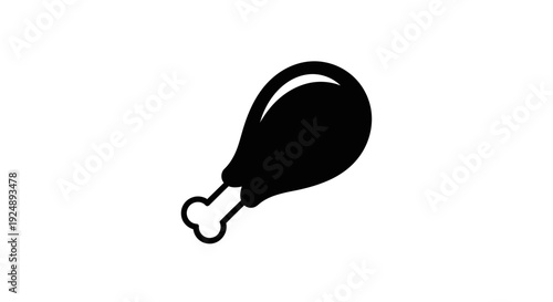 Simple Black Silhouette of a Cooked Chicken Leg Drumstick Icon on White Background