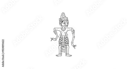 Traditional Indonesian Wayang Kulit Puppet Character Illustration