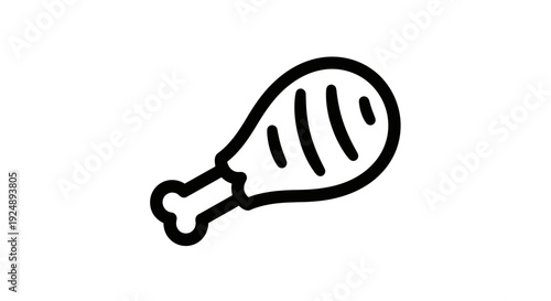 Simple Line Art Icon of a Cooked Chicken Leg Drumstick