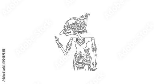 Traditional Indonesian Wayang Kulit Puppet Outline Drawing