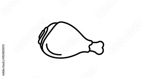 Simple Line Art Icon of a Cooked Chicken Leg on White Background