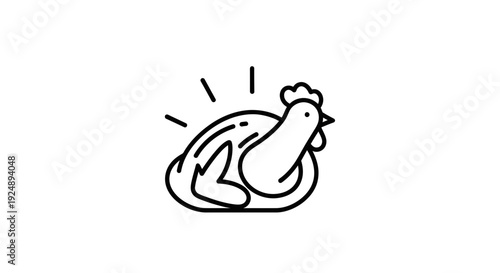 Simple Line Art Icon of a Roasted Chicken, Minimalist Food Illustration