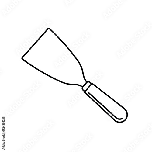 Minimalist putty knife icon, professional metal scraper tool vector illustration, construction spatula line art for renovation and repair projects