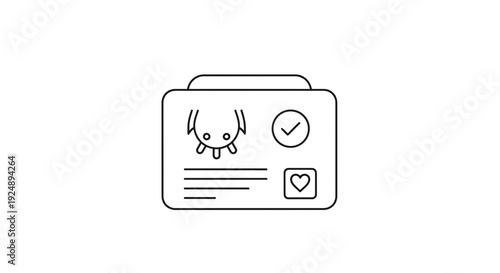 Pet ID Card Icon Vector Illustration: Animal Passport, Health Record, and Love Symbol