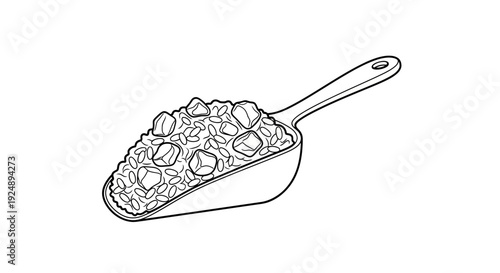 Scoop of Rice and Meat Chunks - Line Art Illustration