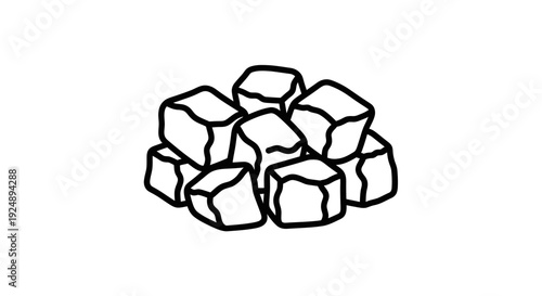 Pile of Sugar Cubes, Sweetener, White Granulated Sugar Blocks, Isolated on White Background