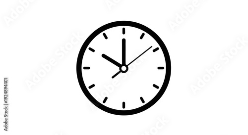 Simple Black and White Clock Face Icon, Time Concept, Isolated on White Background