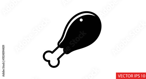Simple Black and White Icon of a Cooked Chicken Leg Drumstick