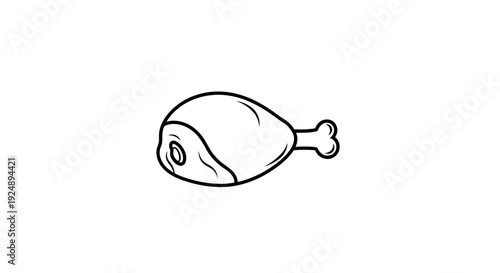 Raw Chicken Leg Drumstick Isolated on White Background, Hand Drawn Style