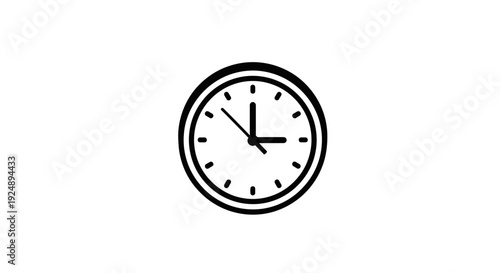 Simple Black and White Clock Face Icon, Time Symbol, Isolated on White Background