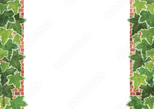 アイビー煉瓦フレーム、水彩、かわいい、横