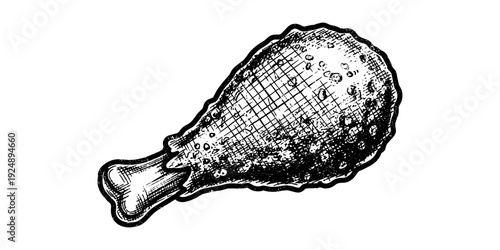 Hand drawn fried chicken drumstick in vintage sketch style