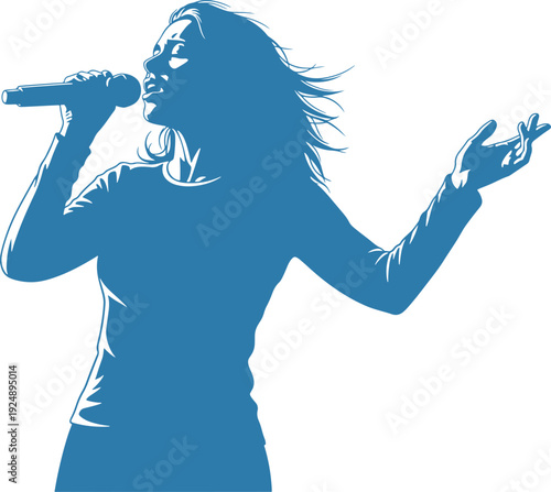 Female Singer with Microphone Silhouette Vector Illustration