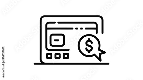 Online Payment and E Commerce Line Icon – Credit Card Transaction, Digital Checkout, Secure Money Transfer 