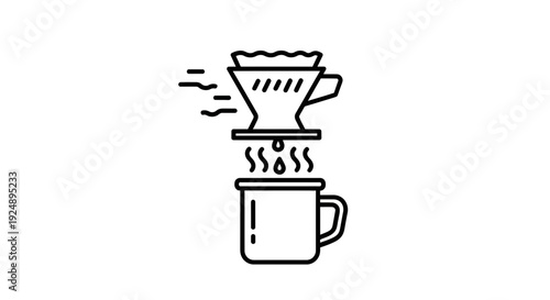 Pour Over Coffee Brewing Icon: Hot Drip Coffee Making Process