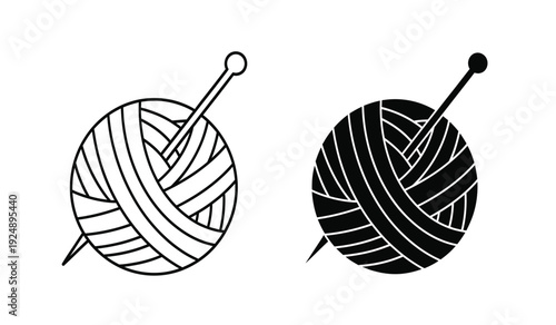 Vector illustration of two yarn balls with knitting needles