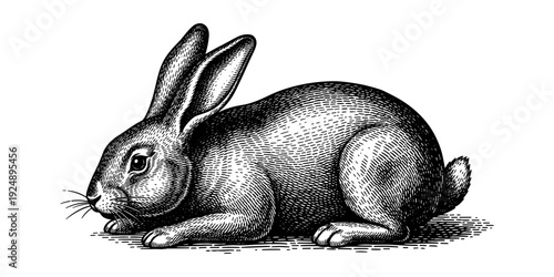Detailed ink style rabbit sketch depicting realistic furry texture and classic engraving art
