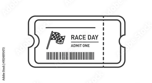 Race Day Ticket Icon with Checkered Flag and Barcode - Vector Illustration