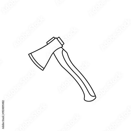 Minimalist axe line icon vector, simple hatchet tool illustration, black and white woodcutting equipment, camping and survival gear graphic