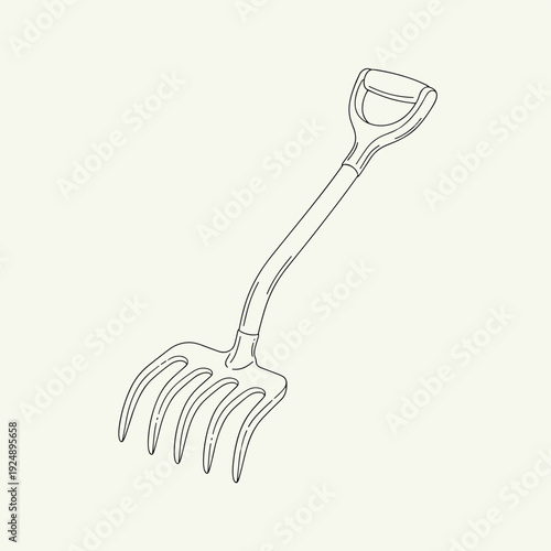 Vintage garden fork line art vector, hand drawn pitchfork illustration, rustic gardening tool icon, minimalist farming equipment outline