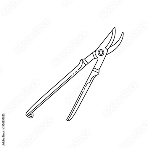 Minimalist garden shears vector illustration, professional bypass pruners line art, sharp pruning scissors icon for horticulture and landscaping