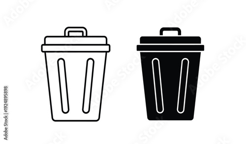 Two trash cans in black and white line art style
